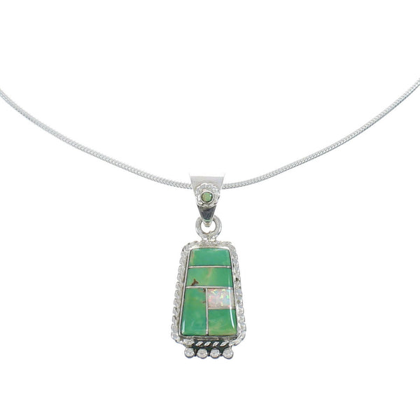 Sterling Silver Turquoise And Opal Inlay Italian Snake Chain Necklace Set AX128968